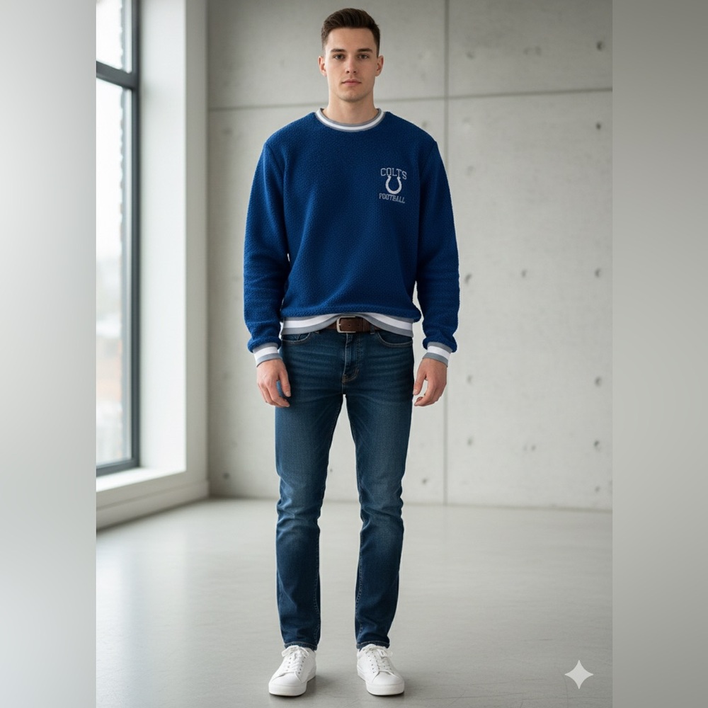 FOCO || NFL Indianapolis Colts Blue Crewneck Unisex Sherpa Sweatshirt Sz. L